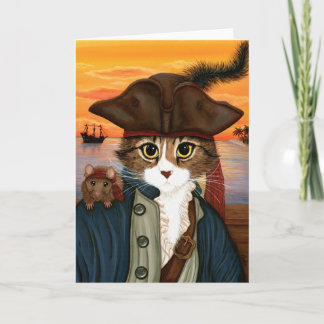 Capitán Leo, gato del pirata y tarjeta del arte de