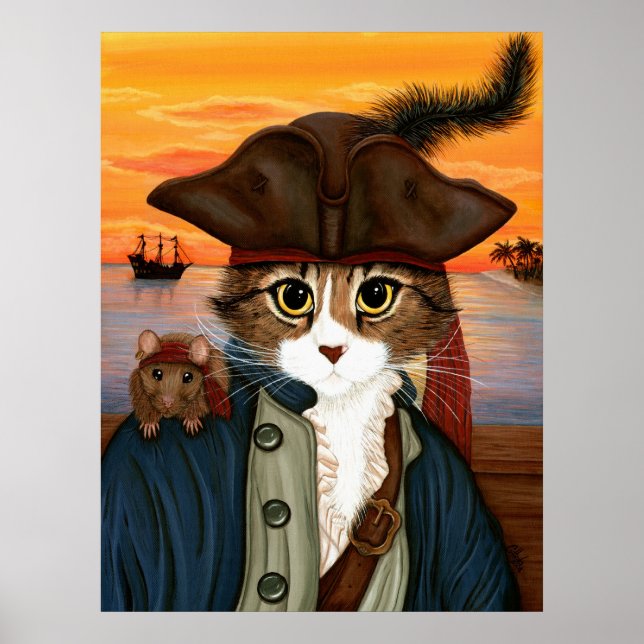 Capitán Leo, Poster de arte de gato pirata y fanta (Frente)