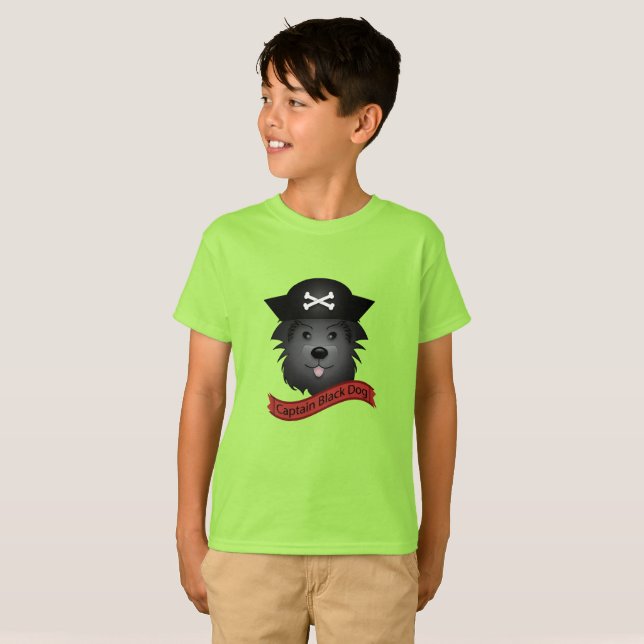 Capitán Perro Negro - Camiseta Básica Para Niños (Anverso completo)
