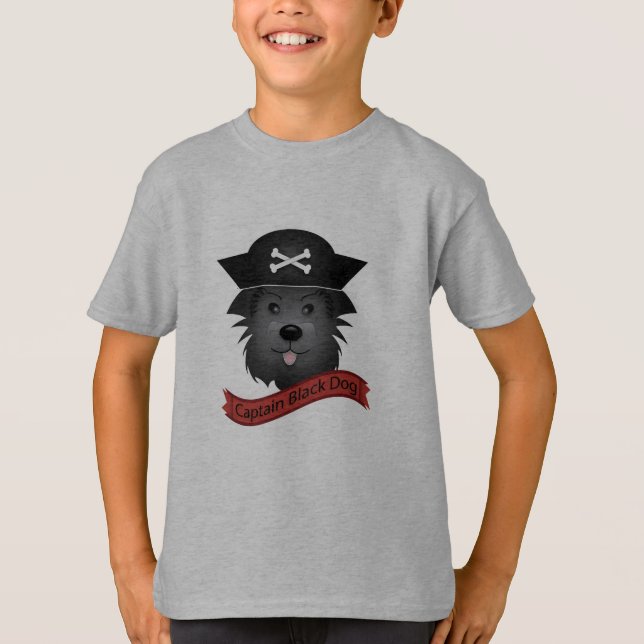 Capitán Perro Negro - Camiseta Básica Para Niños (Anverso)
