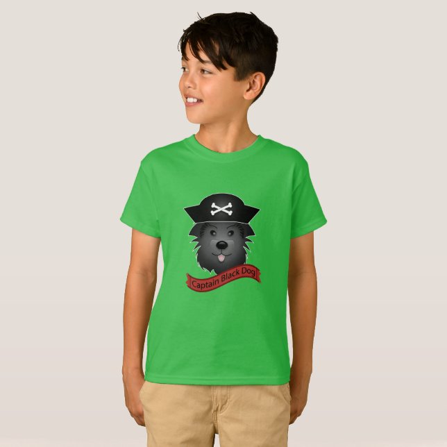 Capitán Perro Negro - Camiseta Básica Para Niños (Anverso completo)