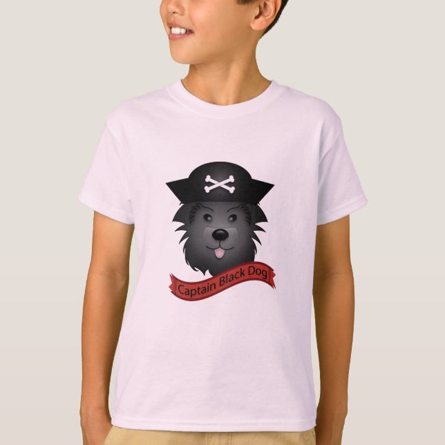 Capitán Perro Negro - Camiseta Básica Para Niños (Anverso)