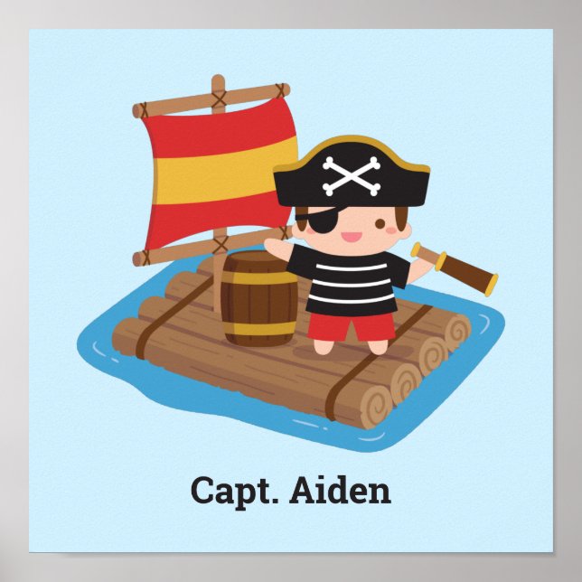 Capitán Pirata Cute Boy Ocean Raft Room Decoración (Frente)