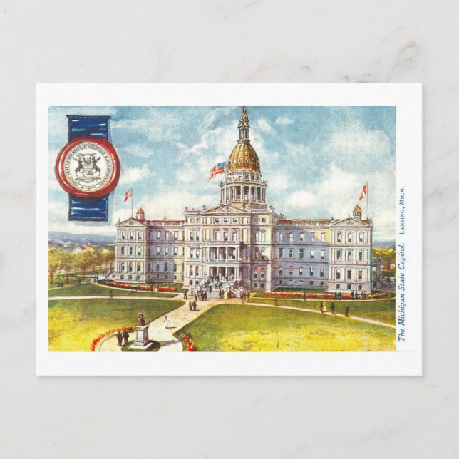 Capitolio de Michigan con tarjeta postal sellada (Anverso)