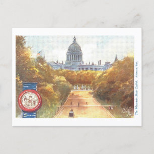 Capitolio vintage de Wisconsin con postal de sella