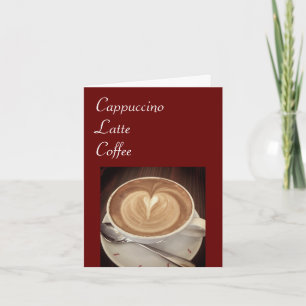 Cappuccino, latte, tarjeta de saludo para café