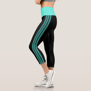 Capri Banda delgada Negro y Aqua Yoga Pants Leggings