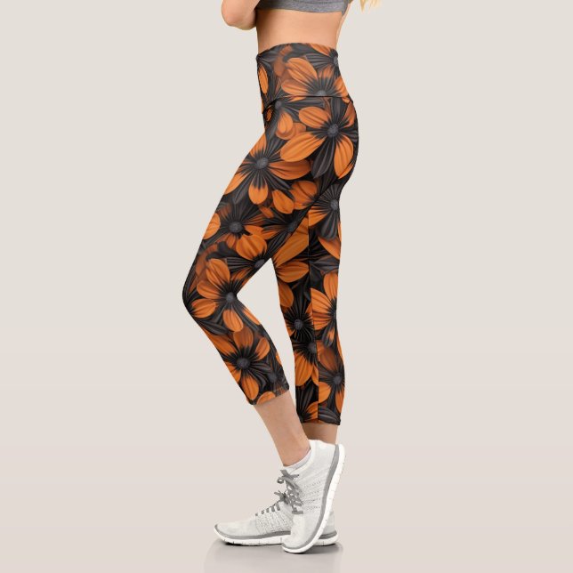 Capri Black and Orange Floral Leggings (Izquierda)