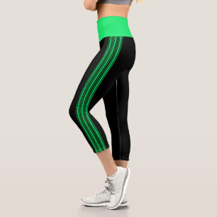 Capri Delgado Stripe Black and Green Yoga Pants Leggings