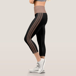 Capri Delgado Stripe Negro y Mocha Yoga Pants Leggings