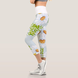 Capri Flor de bib Leggings - amarillo y blanco Daisie
