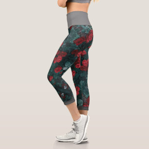 Capri Flores de rosa roja pastel Leggings estilizadas