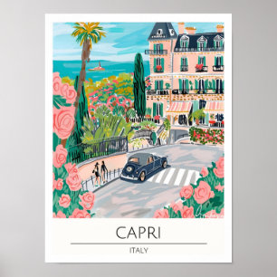 Capri Italia Ilustración de Arte Vintage de Viajes