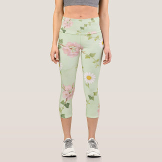 Capri Leggings con estampado de flores suaves de primave