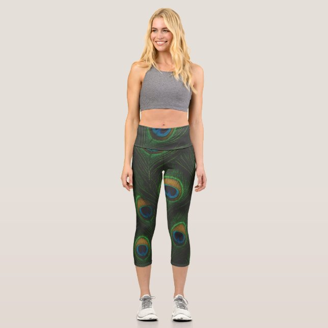 Capri Leggings con estampado de pluma de pavo real (Anverso)