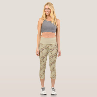 Capri Leggings con patrón floral de gato Art Deco