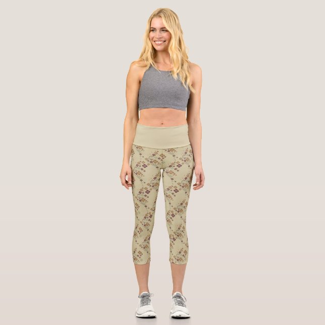 Capri Leggings con patrón floral de gato Art Deco (Anverso)