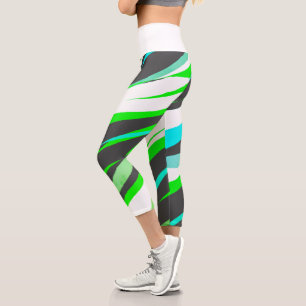 Capri Leggings de Arte Abstracto Funky Azul Turquesa Ver