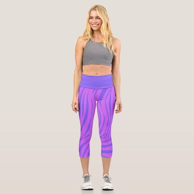 Capri Leggings de moda con patrón de cebra de neón (Anverso)