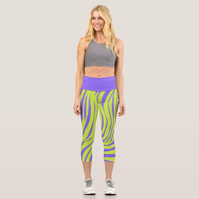 Capri Leggings de moda con patrón de cebra neón (Anverso)