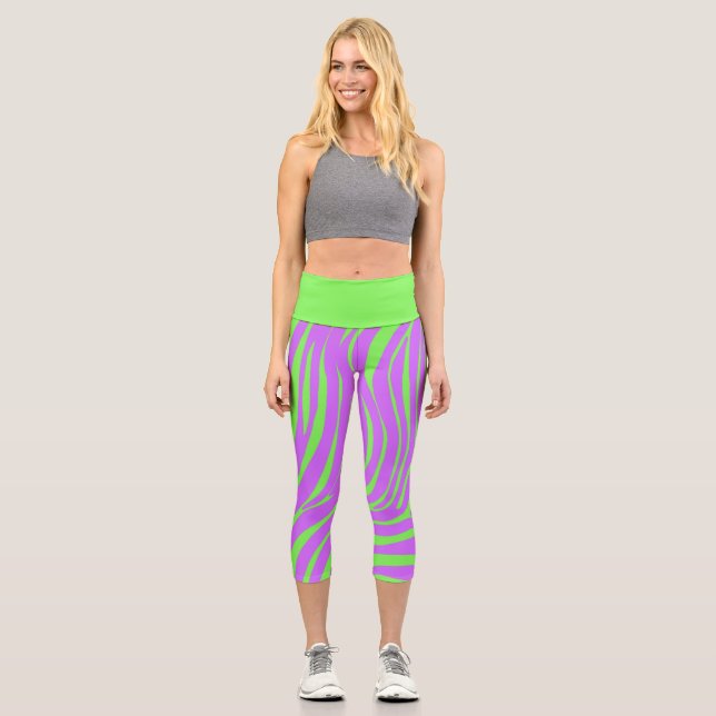 Capri Leggings de moda con patrón de cebra neón (Anverso)