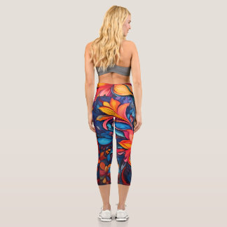 Capri Leggings de Yoga Abstractos Florales Vívidos