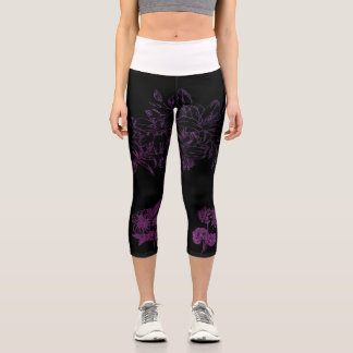 Capri Leggings Elegantes de Floral Púrpura para Mujeres 