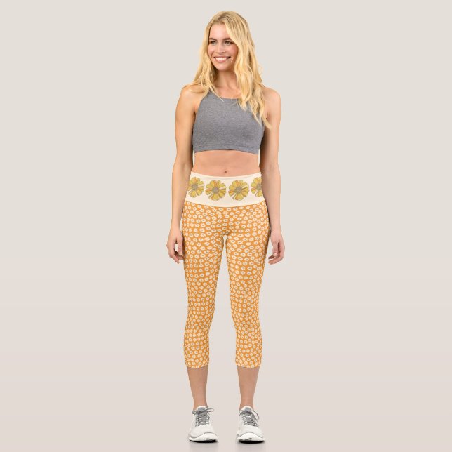 Capri Leggings Florales Naranja Groovy Retro (Anverso)