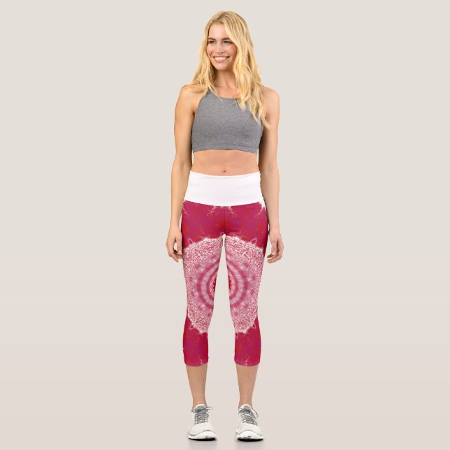 Capri Leggings impresos con mandala de azalea para mujer (Anverso)