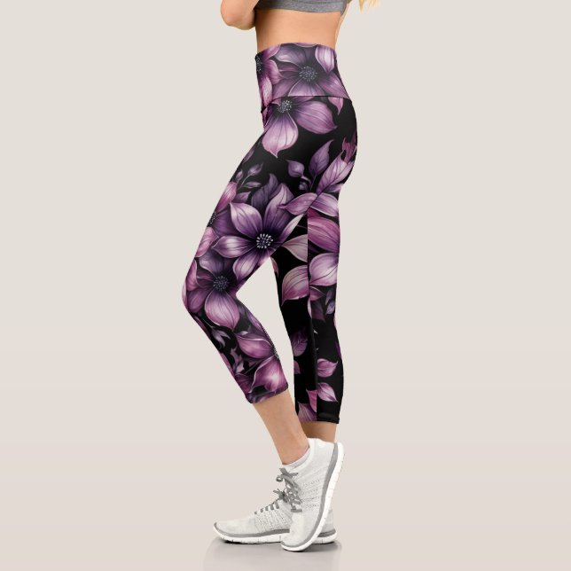 Capri Luxury Plum Floral Yoga Leggings for Women (Izquierda)