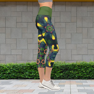 Capri Psicodelic Hippie Amarillo Verde y Blue Leggings