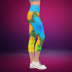 Capri Psicodelic Hippie Blue Yellow y Green Leggings