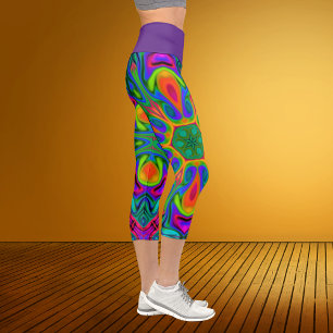 Capri Psicodelic Hippie Flor Arcoiris Leggings