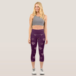 Capri Púrpura Doodle Hearts Leggings