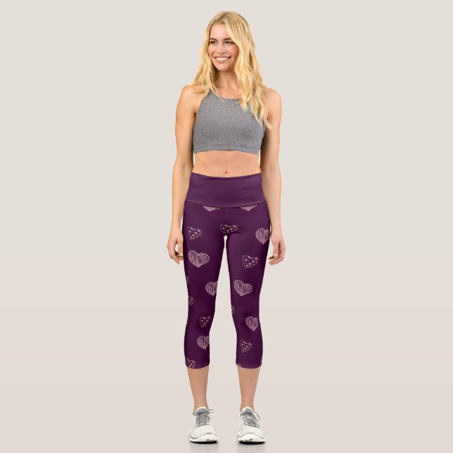 Capri Púrpura Doodle Hearts Leggings (Anverso)