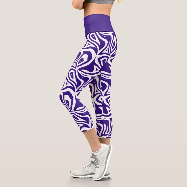 Capri Rayas de cebra morada Mujeres Capris Leggings (Izquierda)