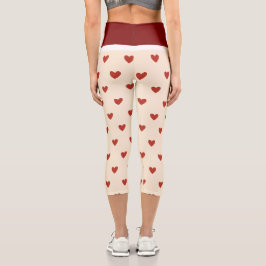 Capri Red Hearts Pattern on Cream Background Leggings