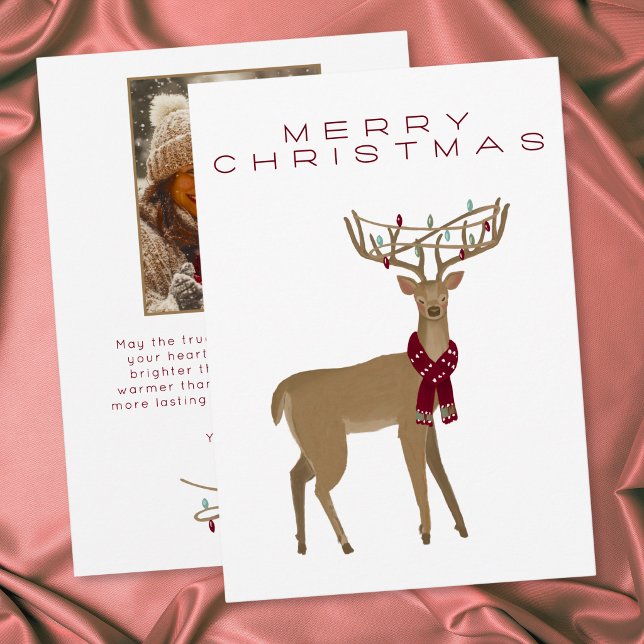 Caprichosa Navidad Mínima Reno Foto Fiesta (Whimsical Minimal Reindeer Christmas Photo Holiday Card)