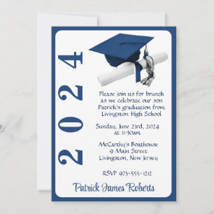 Cápsula y Diploma 5x7 Invitación a graduación azul