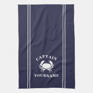 Captain Your Name Crab Navy Blue Kitchen Toalla