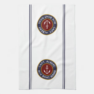 Captain Your Name Maroon Anchor Kitchen Toalla
