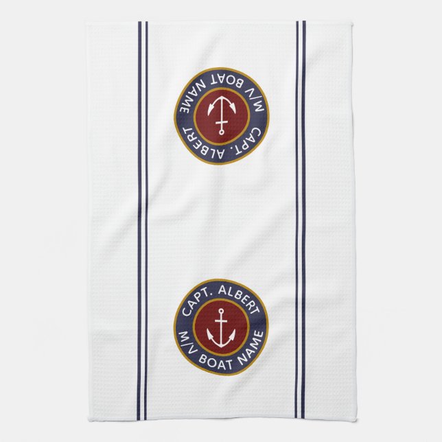 Captain Your Name Maroon Anchor Kitchen Toalla (Vertical)