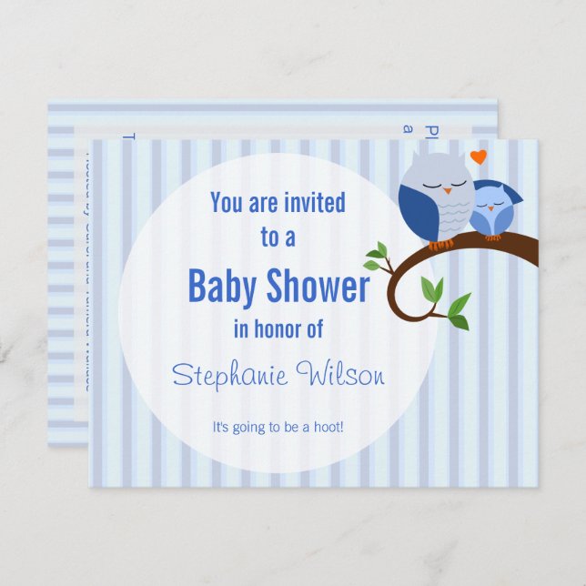 Captura De Invitación De Lechuza Azul De Baby Show (Anverso / Reverso)