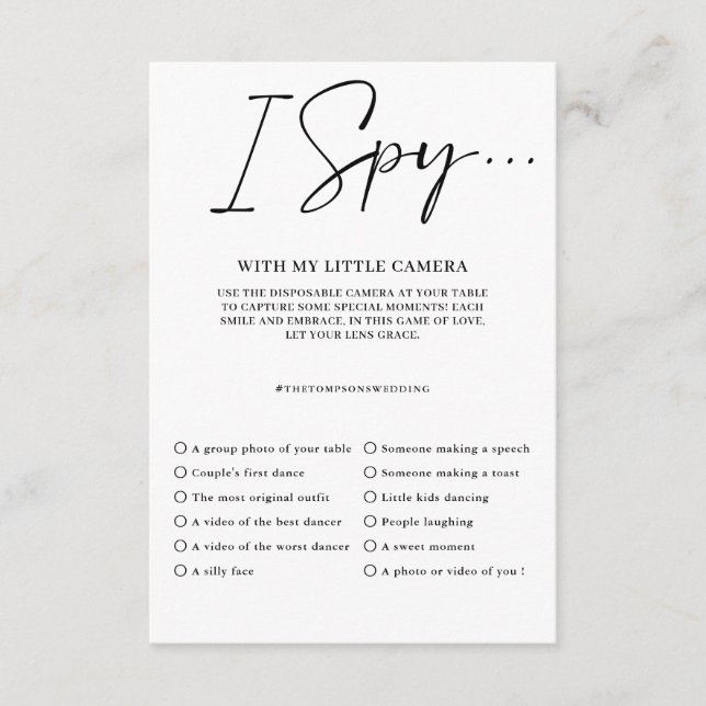 Captura El Amor Foto Juego De Boda Yo Espío Menú (Anverso)