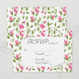 Capullos de rosa rosados en RSVP de boda blanca