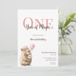 Capybara First Birthday Invitation • Woodland Girl