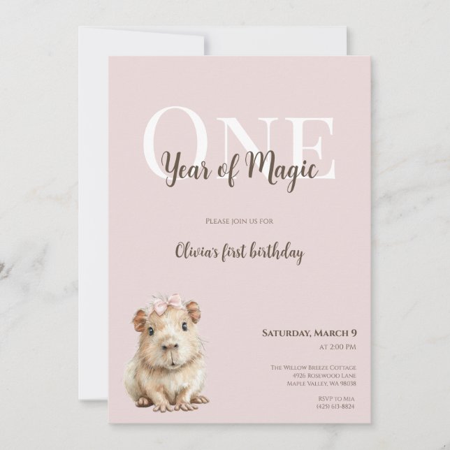 Capybara First Birthday Invitation • Woodland Girl (Anverso)