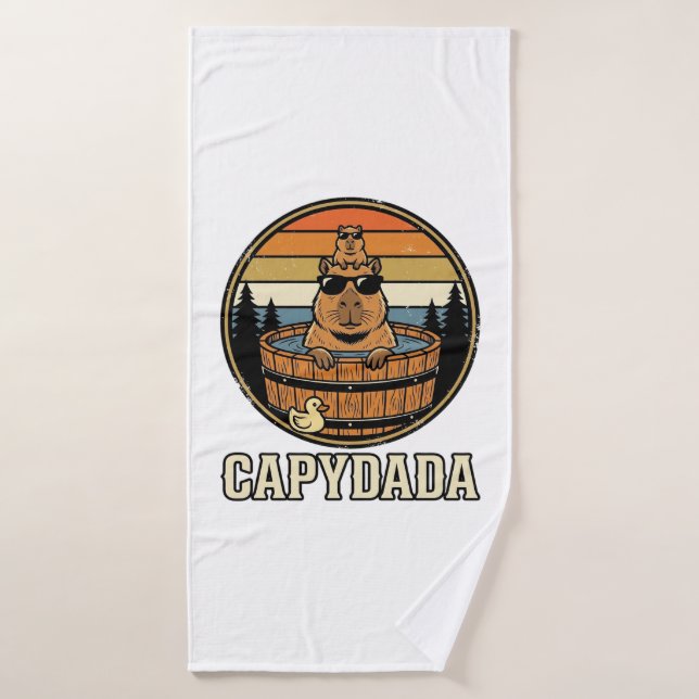 Capydada Capybara Papá Diseño Vector Retro Bañera  (Toalla de baño)