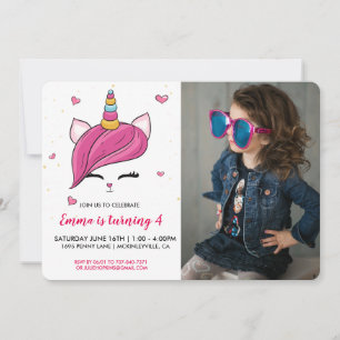 Cara de Caticorn Adorable   Invitación de cumpleañ