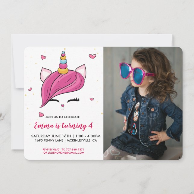 Cara de Caticorn Adorable | Invitación de cumpleañ (Anverso)